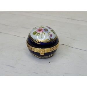 French Limoges Porcelain Spherical Handpainted Trinket Box